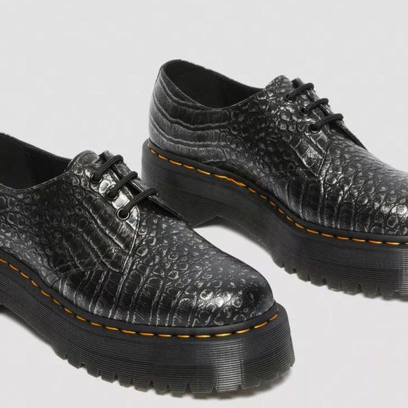 Dr. Martens Black Embossed Platform Shoes - Picture 2 of 8